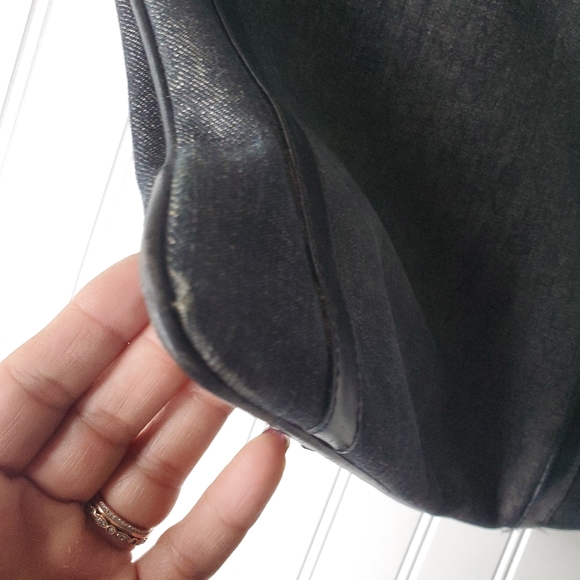 AUTH BVLGARI Logo mania Shoulder Bag Shoulder Bag Tote Bag Denim Black - Picture 6 of 9